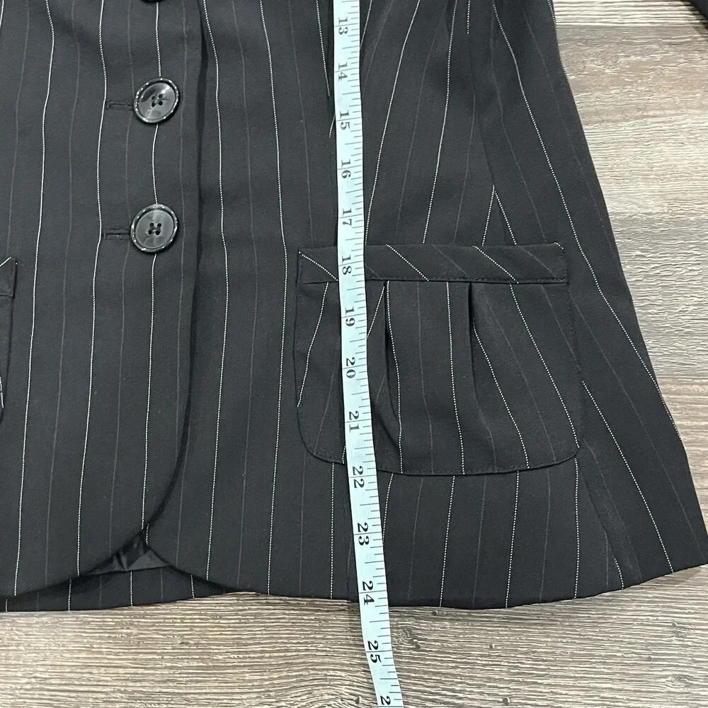 Bisou Bisou Steampunk Pin Striped Blazer Sz 10 Rouched Sleeve Workwear Office